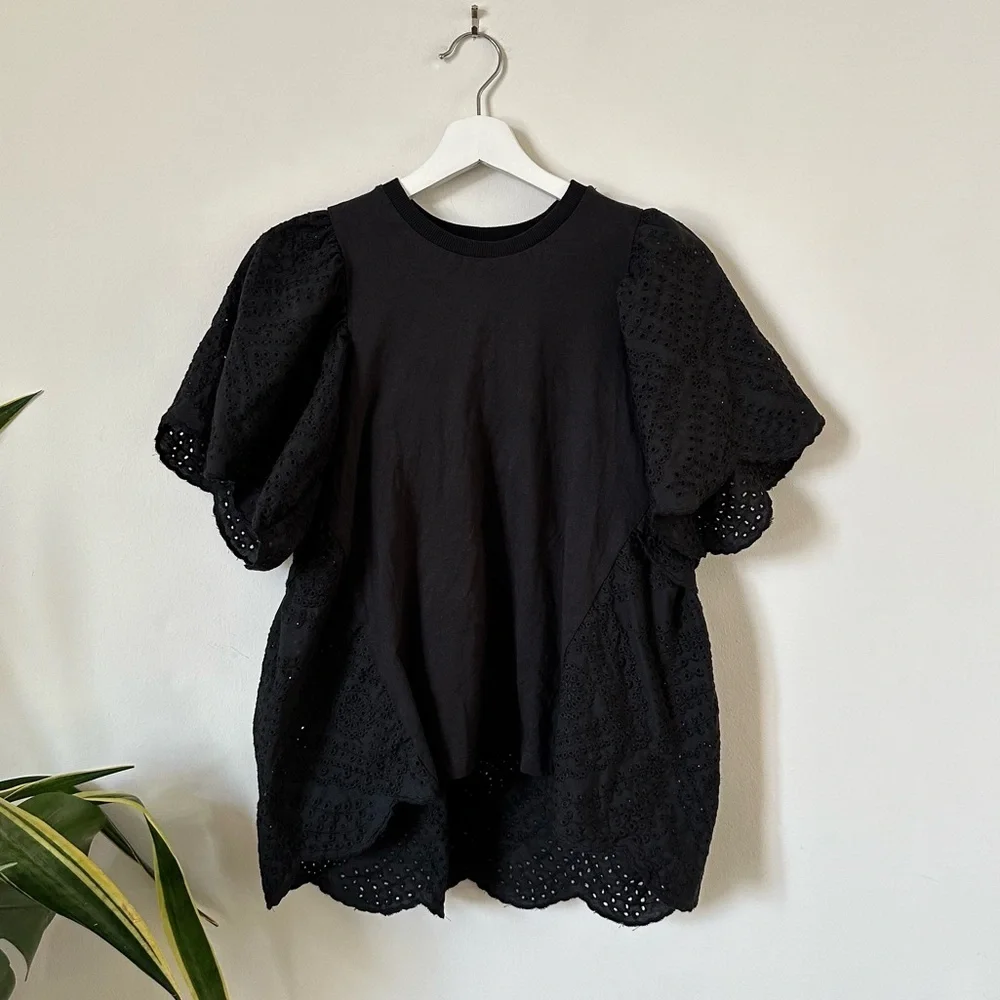 Tuckernuck Pomander Place Emi Eyelet Lace Top Black Flutter XS NWT - Picture 3 of 8